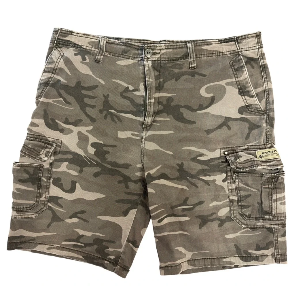 Unionbay Mens Camo Cargo Shorts Green Brown Size 42 Stretch Cotton Utility Camo